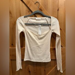 Sophie Rue Women’s Beige Ribbed Long Sleeve Square Neck Top Size S NWT